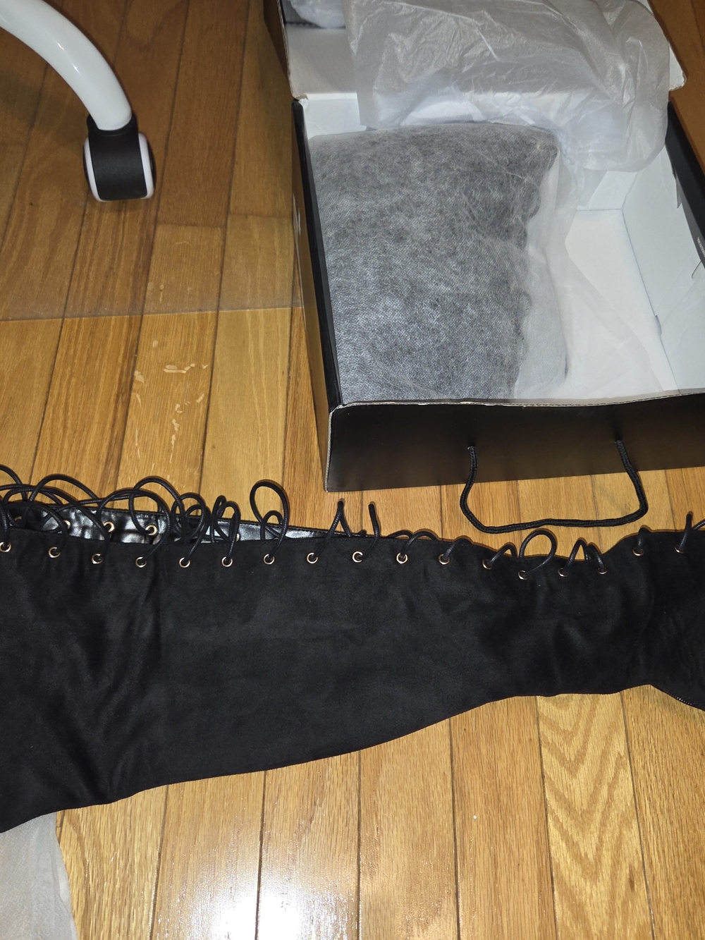Fashion Nova Black Lace-Up Over-the-Knee Peep-Toe Block Heel Boots - Picture 4 of 11